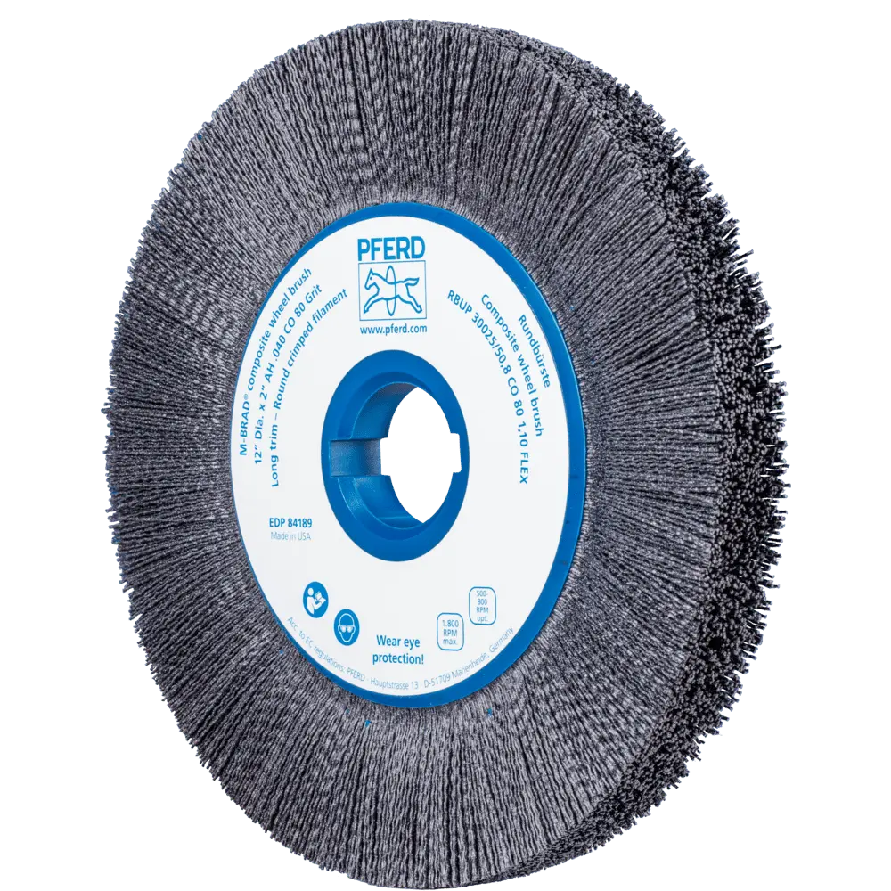 Produktfoto 1 von PFERD TOOLS COMPOSITE FLEX Rundbürste RBUP Ø 350x13x50,8 mm Keramik-Filament-Ø 1,10mm Korn 120 stationär