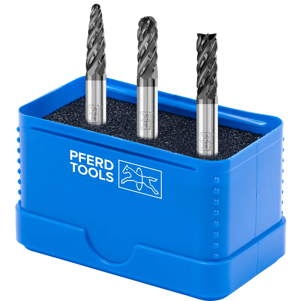 Produktfoto 1 von PFERD TOOLS Hartmetall Hochleistungsfrässtift Set 1806 STEEL 3-tlg Ø 6mm Schaft-Ø 6mm HICOAT beschichtet für Stahl