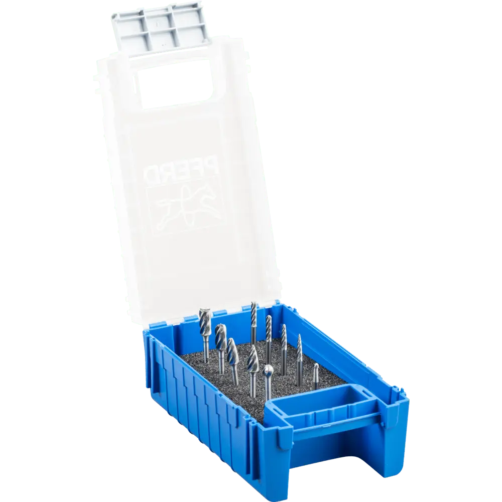 Produktfoto 1 von PFERD TOOLS Hartmetall Hochleistungskleinfrässtift Set 1603 ALU 10-tlg. Ø 6/3mm Schaft-Ø 3mm ALU/NE-Metalle