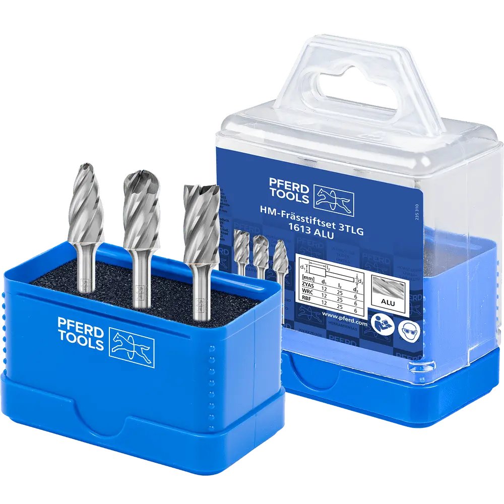 Produktfoto 1 von PFERD TOOLS Hartmetall Hochleistungsfrässtift Set 1613 ALU 3-tlg Ø 12mm Schaft-Ø 6mm für für Alu/NE Metalle