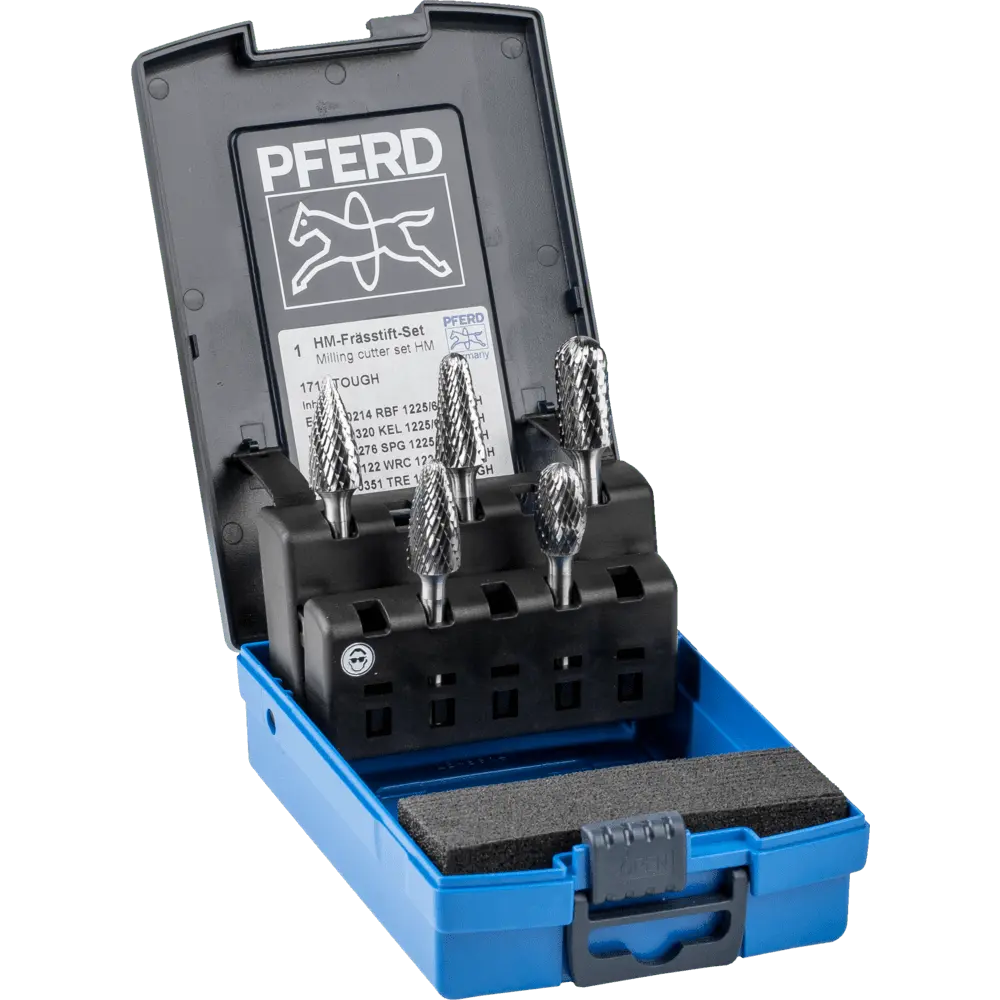 Produktfoto 1 von PFERD TOOLS Hartmetall Hochleistungsfrässtift Set 1712 TOUGH 5-tlg. Ø 12mm Schaft-Ø 6mm schlagfest