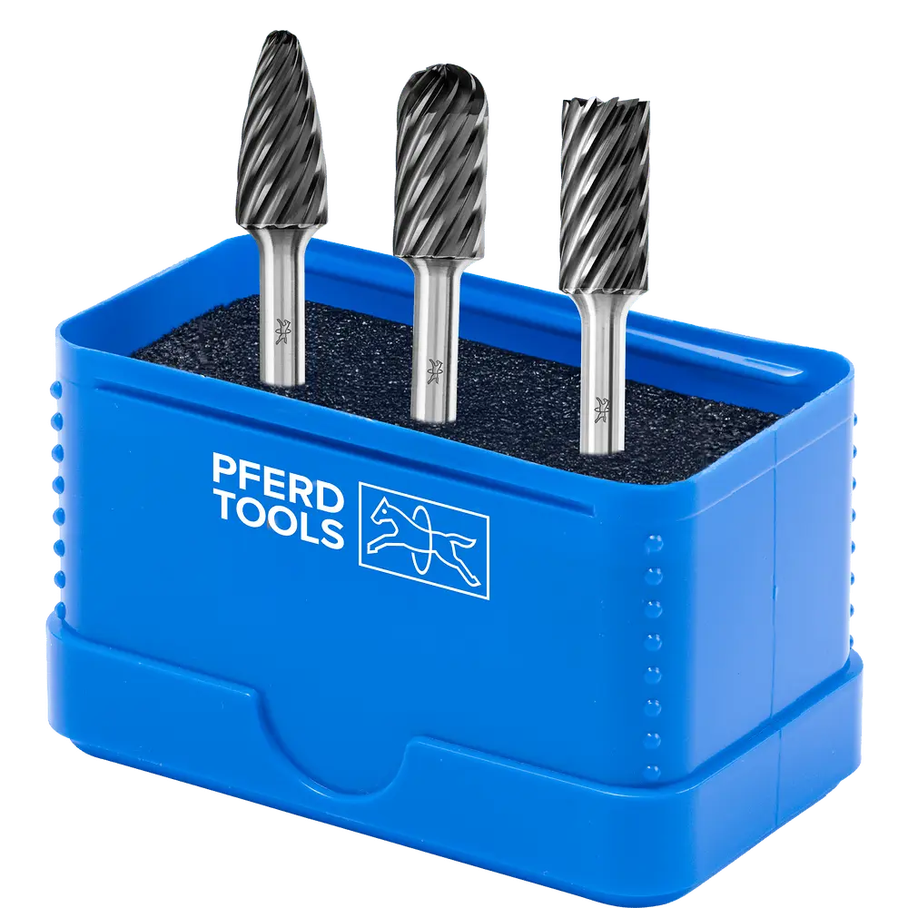 Produktfoto 1 von PFERD TOOLS Hartmetall Hochleistungsfrässtift Set 1907 INOX 3-tlg Ø 12mm Schaft-Ø 6mm HICOAT beschichtet beschichtet für Edelstahl
