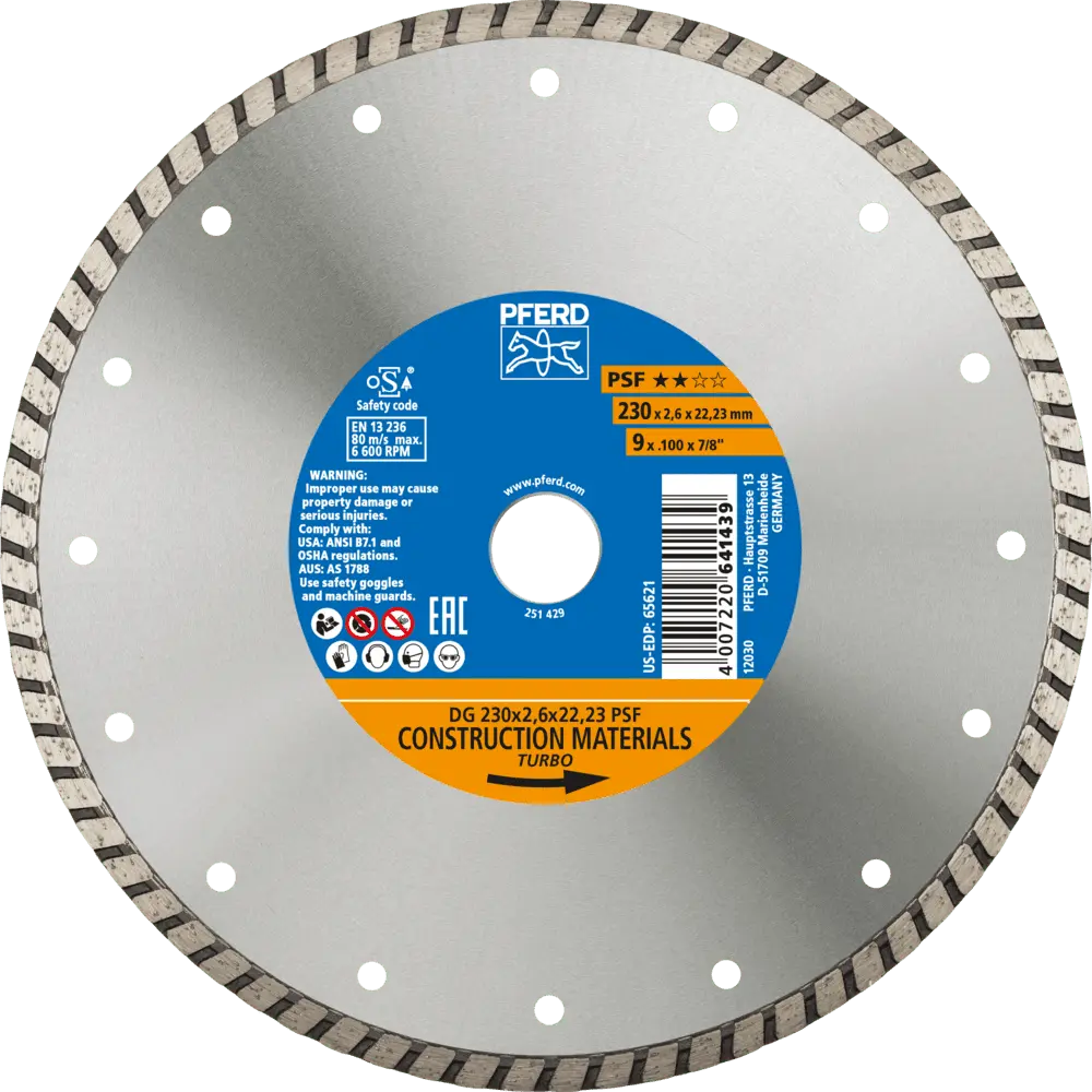 Produktfoto 1 von PFERD TOOLS Diamant-Trennscheibe DG 230x2,6x22,23 mm PSF z. Trennen v. Stein/Beton,hohe Schnittqualität