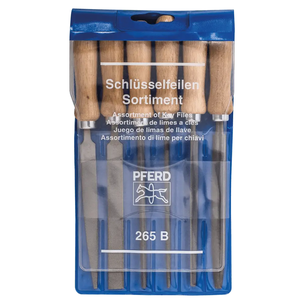 Produktfoto 1 von PFERD TOOLS Schlüsselfeilen-Set mit Holzheft 6-tlg. 100mm Hieb 2 für filigrane Feilarbeiten (265 B)