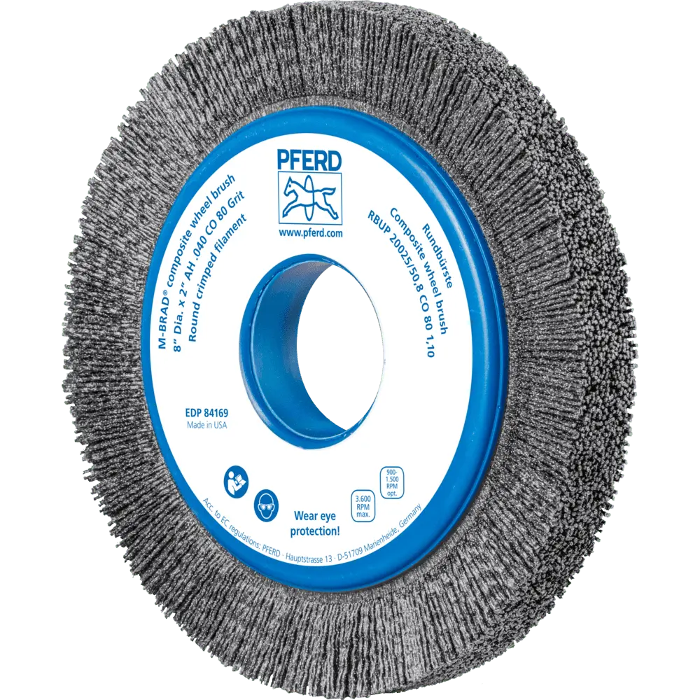 Produktfoto 1 von PFERD TOOLS COMPOSITE Rundbürste RBUP Ø 200x25x50,8 mm Bohrung Keramik-Filament-Ø 1,10mm Korn 80 stationär