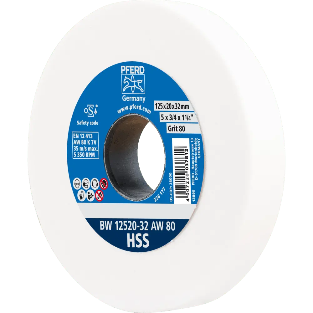 Produktfoto 1 von PFERD TOOLS Schleifbockscheibe Ø 125x20mm Bohrung-Ø 32 mm A80 zum Schärfen von HSS-Bohrern