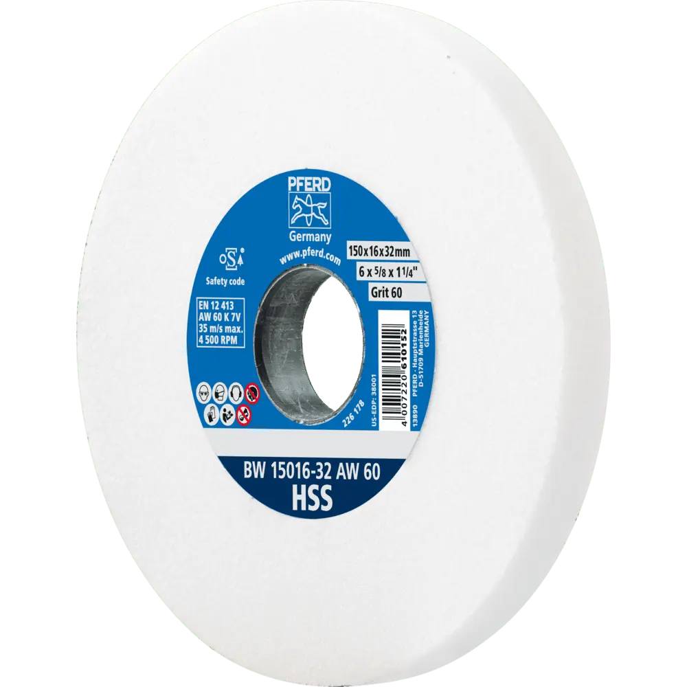 Produktfoto 1 von PFERD TOOLS Schleifbockscheibe Ø 150x16 mm Bohrung-Ø 32 mm A60 zum Schärfen von HSS-Bohrern