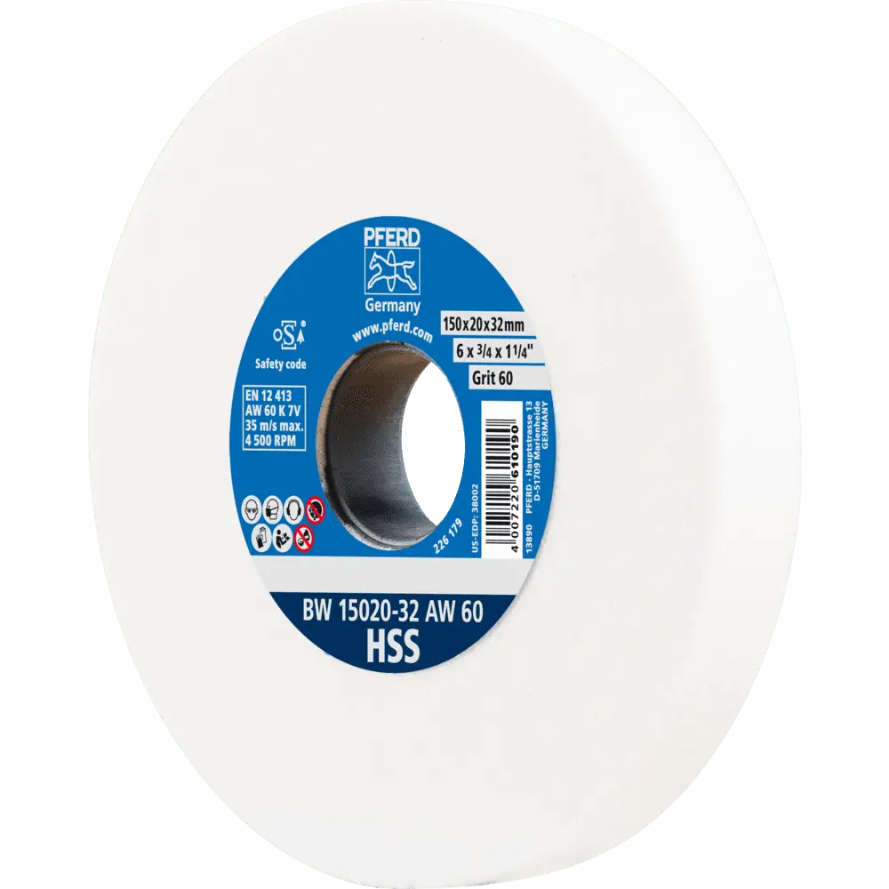 Produktfoto 1 von PFERD TOOLS Schleifbockscheibe Ø 150x20mm Bohrung-Ø 32 mm A60 zum Schärfen von HSS-Bohrern