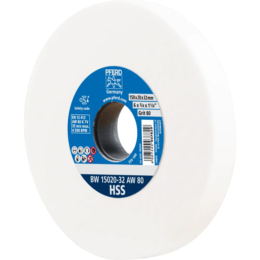 Produktfoto 1 von PFERD TOOLS Schleifbockscheibe Ø 150x20mm Bohrung-Ø 32 mm A80 zum Schärfen von HSS-Bohrern