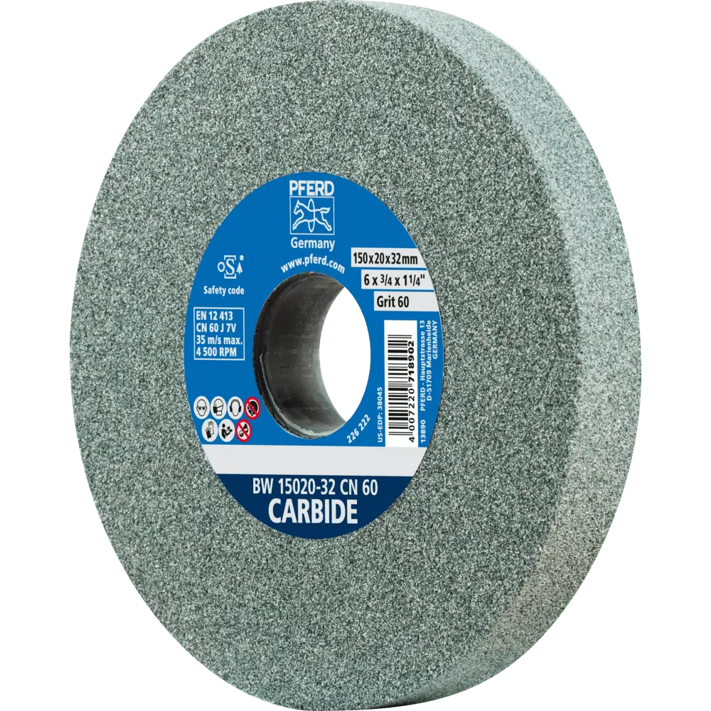 Produktfoto 1 von PFERD TOOLS Schleifbockscheibe Ø 150x20mm Bohrung-Ø 32 mm SiC60 für harte Materialien z.B. Hartmetall