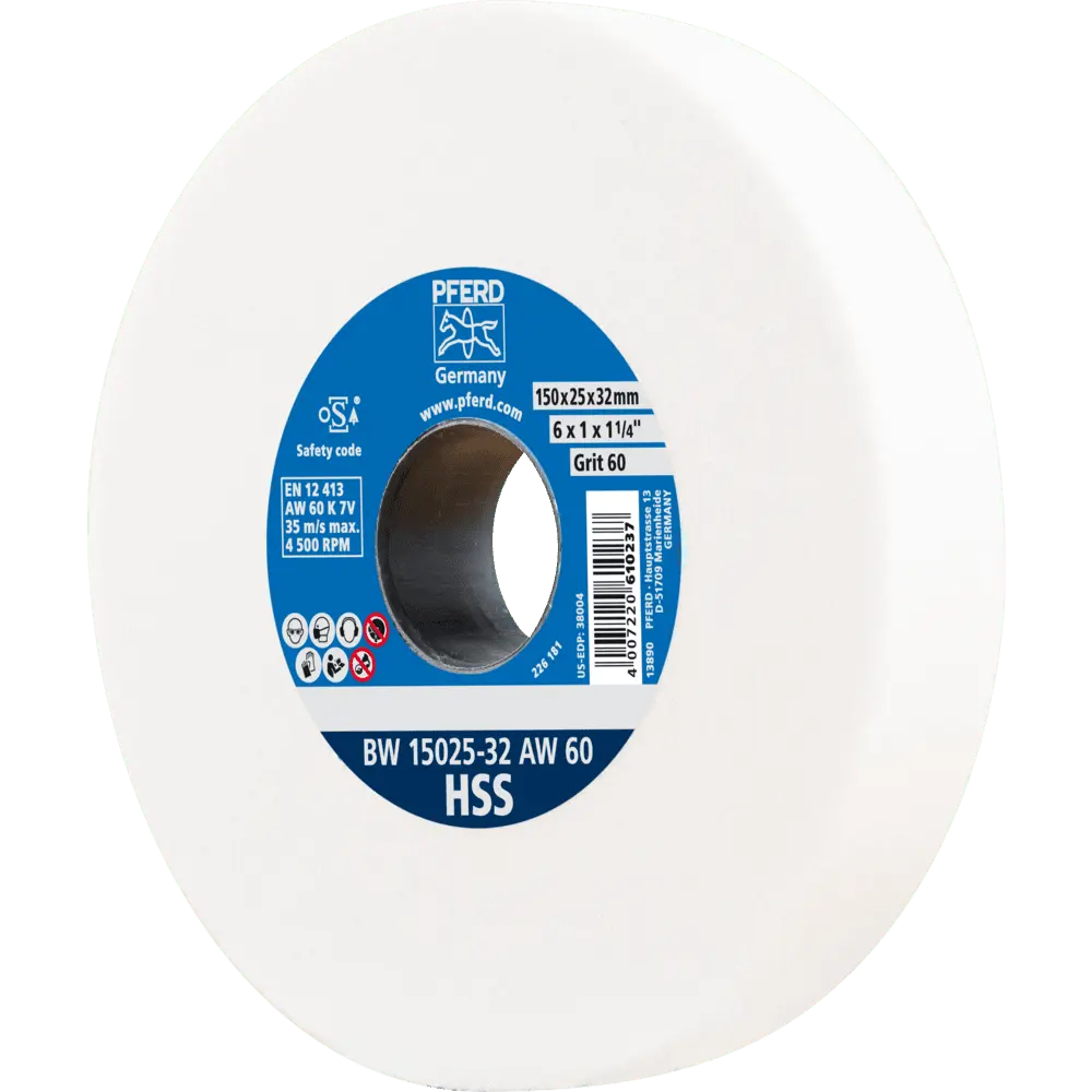 Produktfoto 1 von PFERD TOOLS Schleifbockscheibe Ø 150x25 mm Bohrung-Ø 32 mm A60 zum Schärfen von HSS-Bohrern