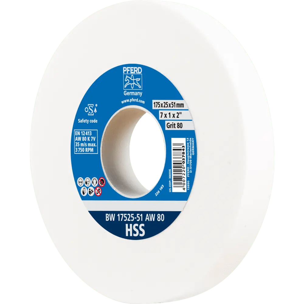Produktfoto 1 von PFERD TOOLS Schleifbockscheibe Ø 175x25 mm Bohrung-Ø 51 mm A80 zum Schärfen von HSS-Bohrern