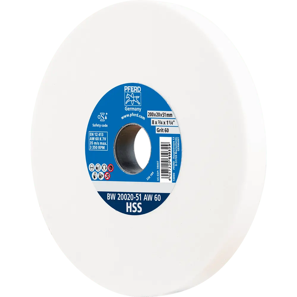 Produktfoto 1 von PFERD TOOLS Schleifbockscheibe Ø 200x20mm Bohrung-Ø 51 mm A60 zum Schärfen von HSS-Bohrern