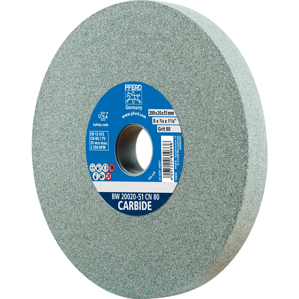 Produktfoto 1 von PFERD TOOLS Schleifbockscheibe Ø 200x20mm Bohrung-Ø 51 mm SiC80 für harte Materialien z.B. Hartmetall
