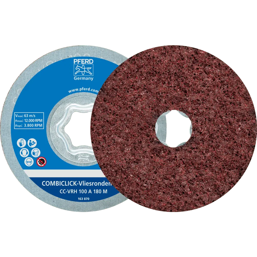 Produktfoto 1 von PFERD TOOLS COMBICLICK harte Vliesronde CC Ø 100mm A180M für Feinschliff und Finish mit Winkelschleifer, 10 Stk.