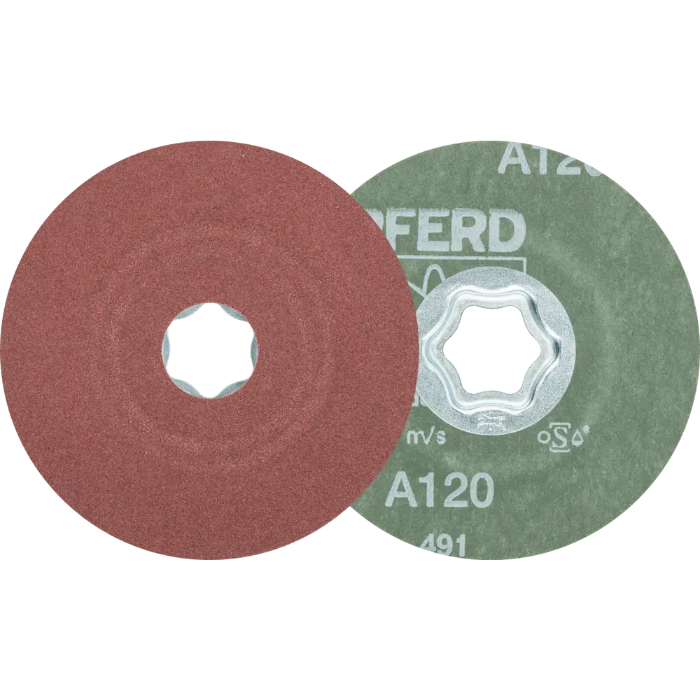 Produktfoto 1 von PFERD TOOLS COMBICLICK Korund Fiberscheibe Ø 100mm A120 für universelle Anwendungen, 25 Stk.