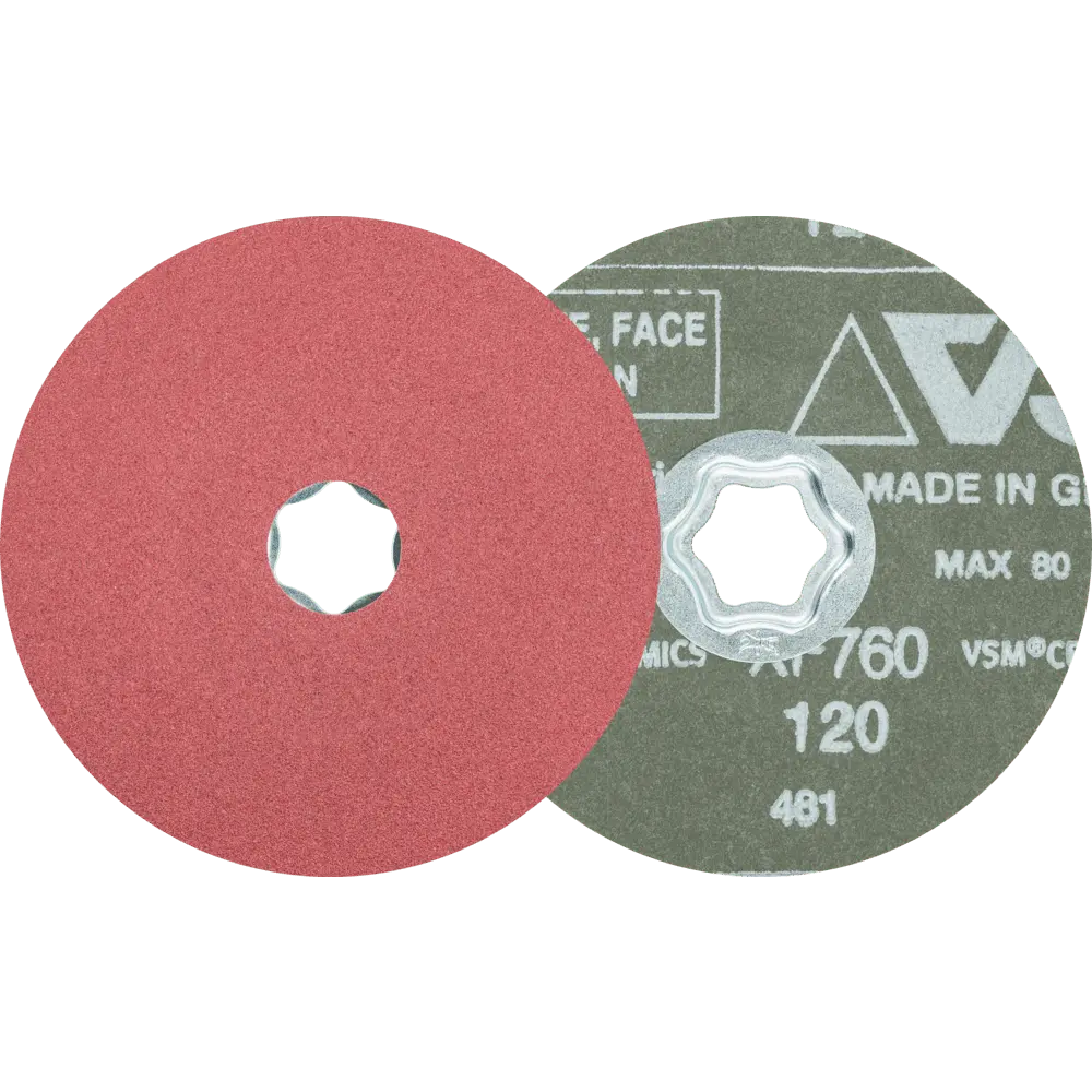 Produktfoto 1 von PFERD TOOLS COMBICLICK Keramikkorn Fiberscheibe Ø 115 mm CO120 für hohen Abtrag auf Stahl, 25 Stk.
