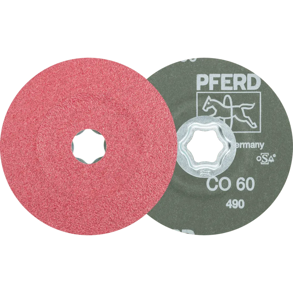 Produktfoto 1 von PFERD TOOLS COMBICLICK Keramikkorn Fiberscheibe Ø 115 mm CO60 für hohen Abtrag auf Stahl, 25 Stk.