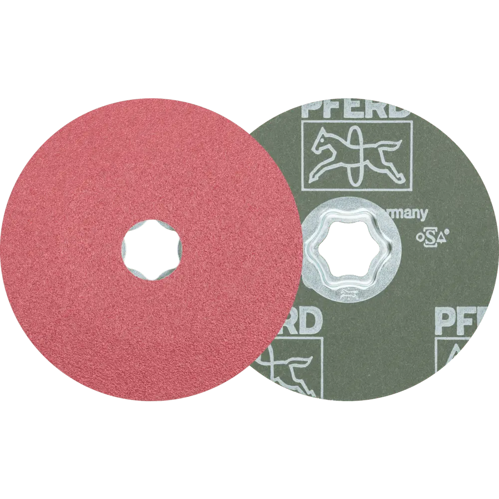 Produktfoto 1 von PFERD TOOLS COMBICLICK Keramikkorn Fiberscheibe Ø 115 mm CO80 für hohen Abtrag auf Stahl, 25 Stk.