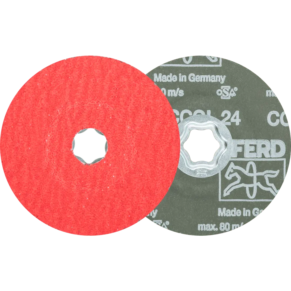 Produktfoto 1 von PFERD TOOLS COMBICLICK Keramikkorn Fiberscheibe Ø 115 mm CO-COOL24 für Edelstahl, 25 Stk.