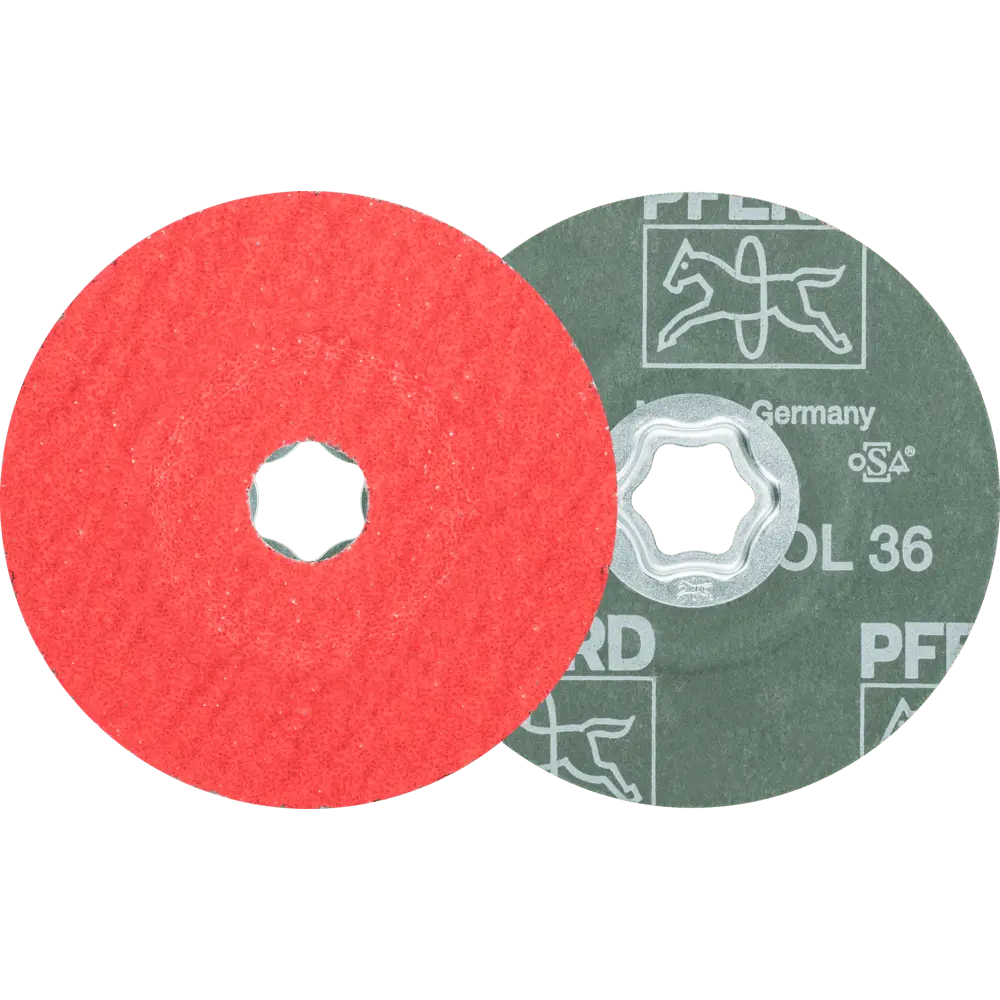 Produktfoto 1 von PFERD TOOLS COMBICLICK Keramikkorn Fiberscheibe Ø 115 mm CO-COOL36 für Edelstahl, 25 Stk.