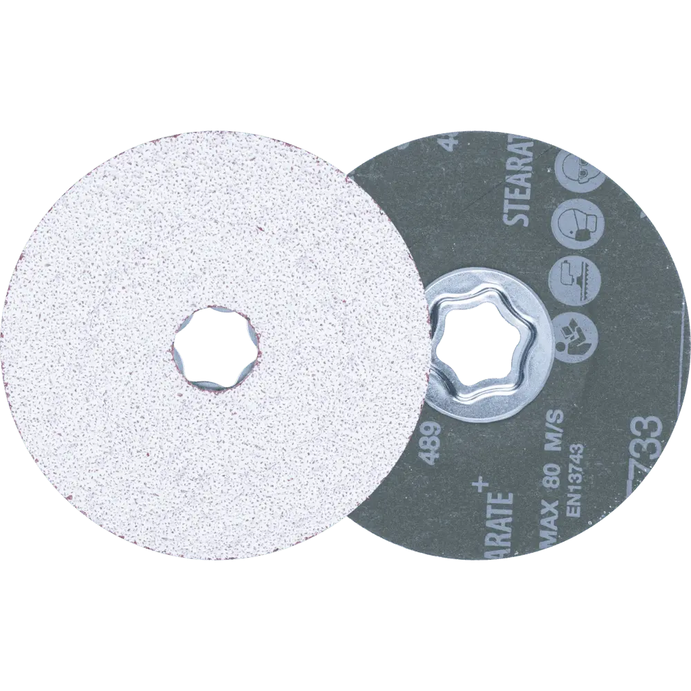 Produktfoto 1 von PFERD TOOLS COMBICLICK Keramikkorn Fiberscheibe Ø 115 mm CO-ALU36 für weiche NE Metalle, 25 Stk.