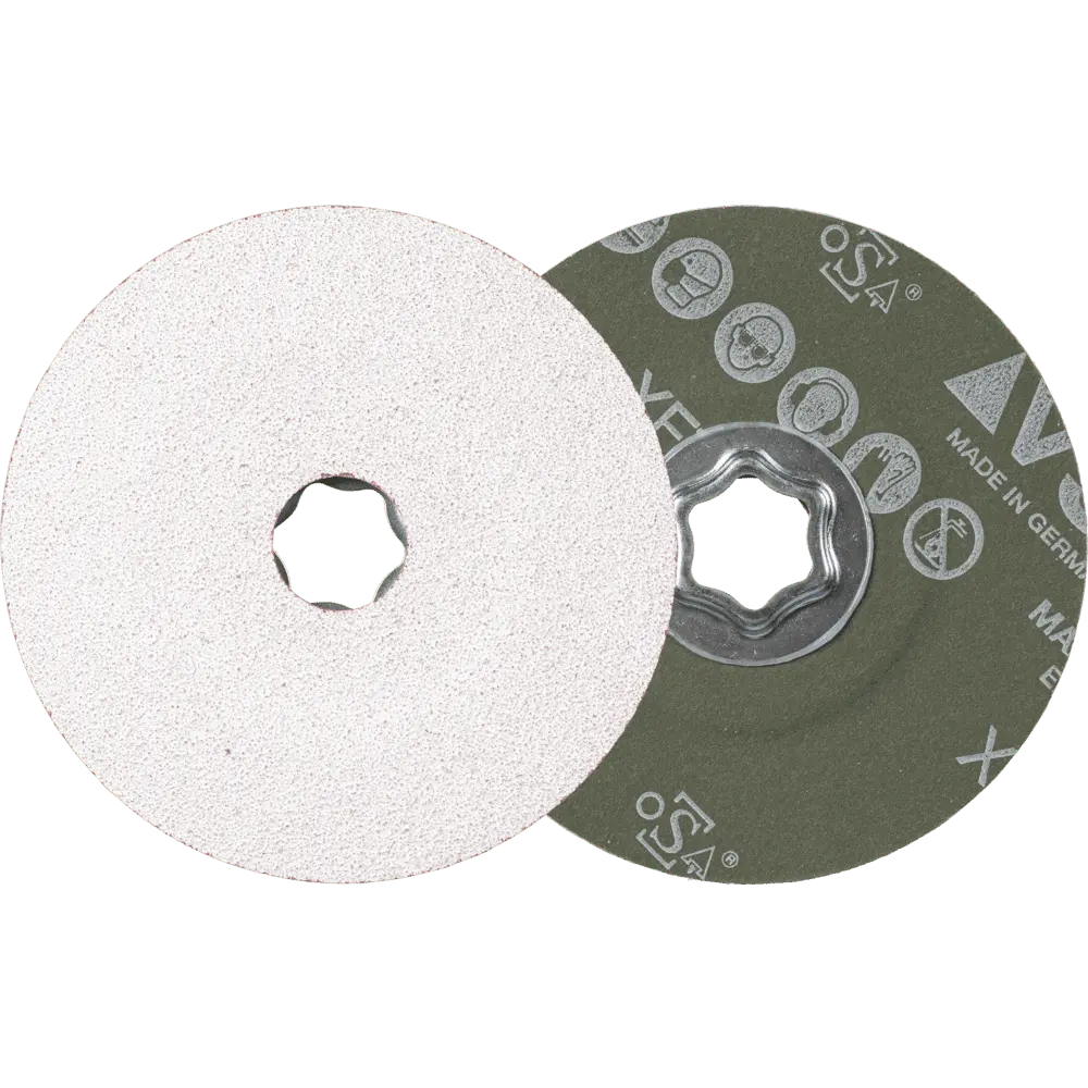 Produktfoto 1 von PFERD TOOLS COMBICLICK Keramikkorn Fiberscheibe Ø 115 mm CO-ALU80 für weiche NE Metalle, 25 Stk.