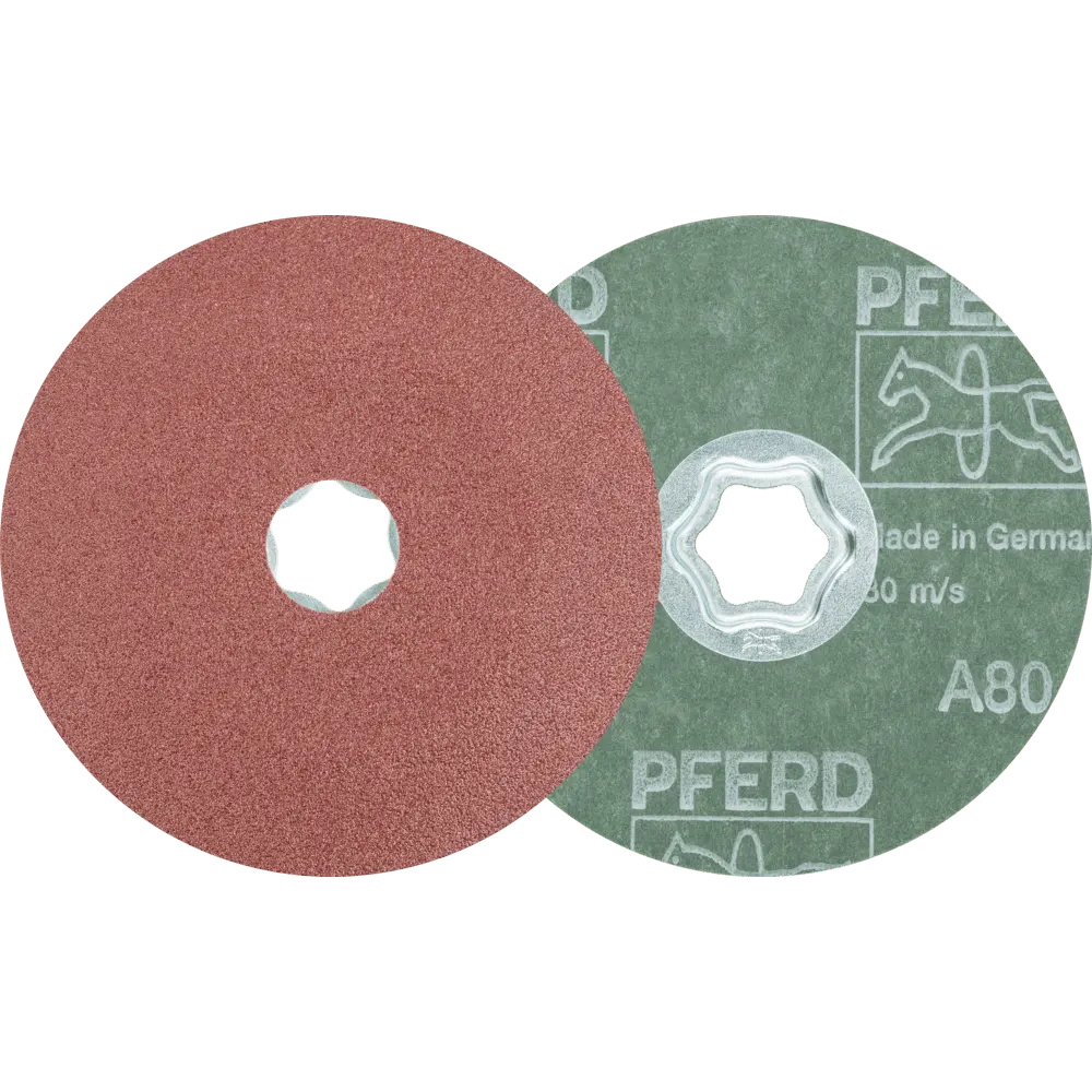 Produktfoto 1 von PFERD TOOLS COMBICLICK Korund Fiberscheibe Ø 115 mm A80 für universelle Anwendungen, 25 Stk.