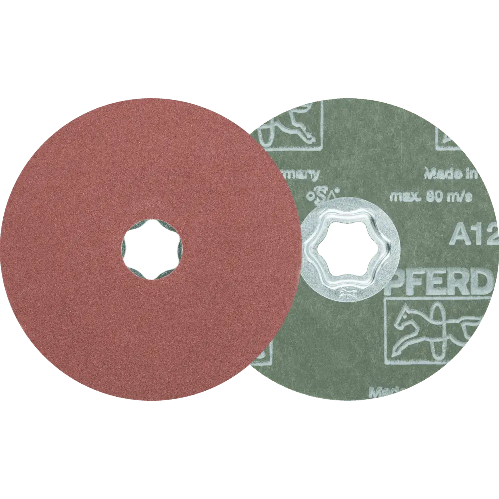 Produktfoto 1 von PFERD TOOLS COMBICLICK Korund Fiberscheibe Ø 115 mm A120 für universelle Anwendungen, 25 Stk.