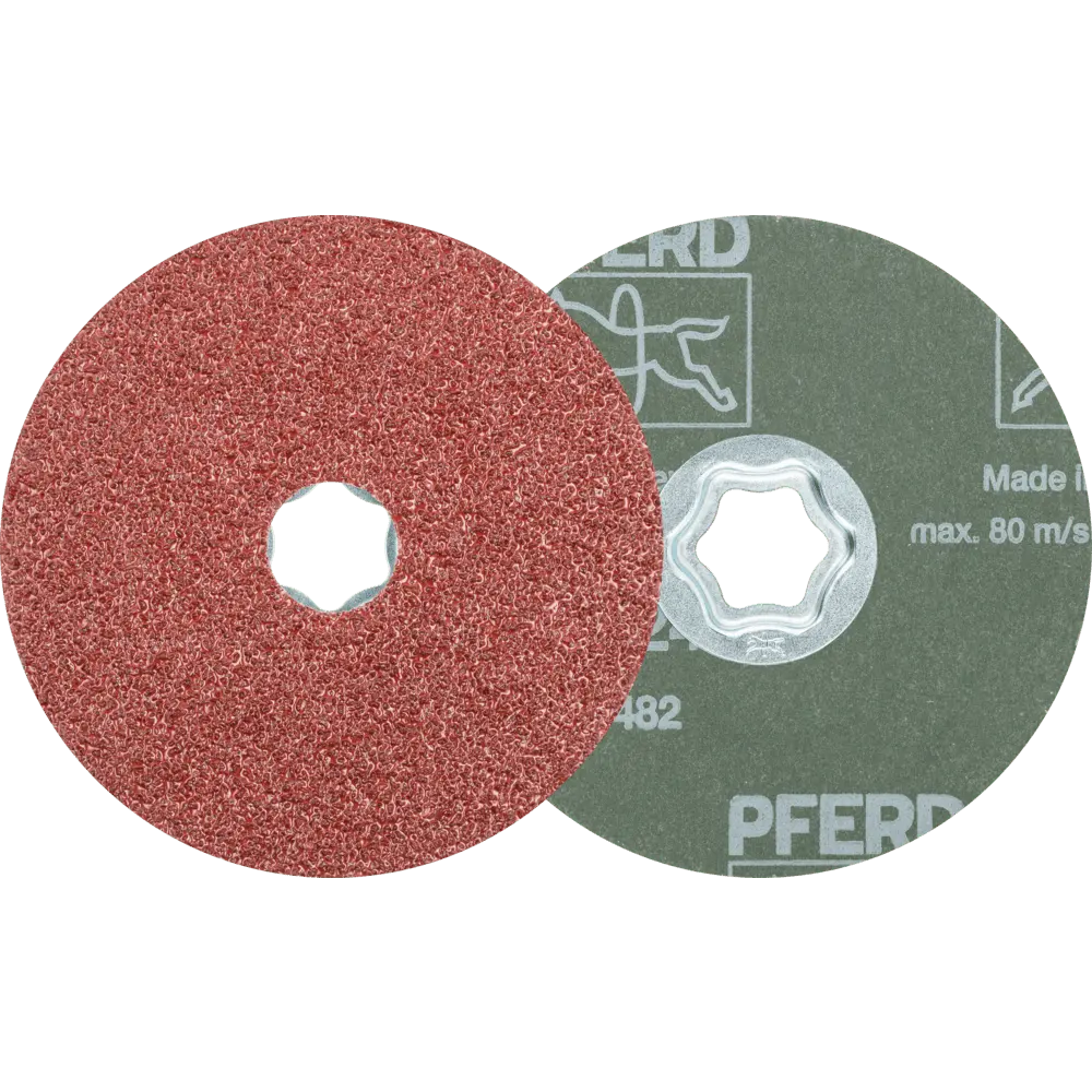 Produktfoto 1 von PFERD TOOLS COMBICLICK Korund Fiberscheibe Ø 115 mm A24 für universelle Anwendungen, 25 Stk.