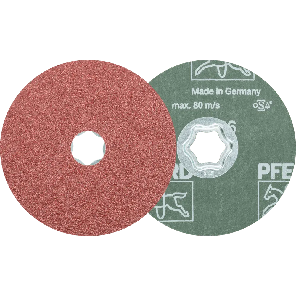 Produktfoto 1 von PFERD TOOLS COMBICLICK Korund Fiberscheibe Ø 115 mm A36 für universelle Anwendungen, 25 Stk.