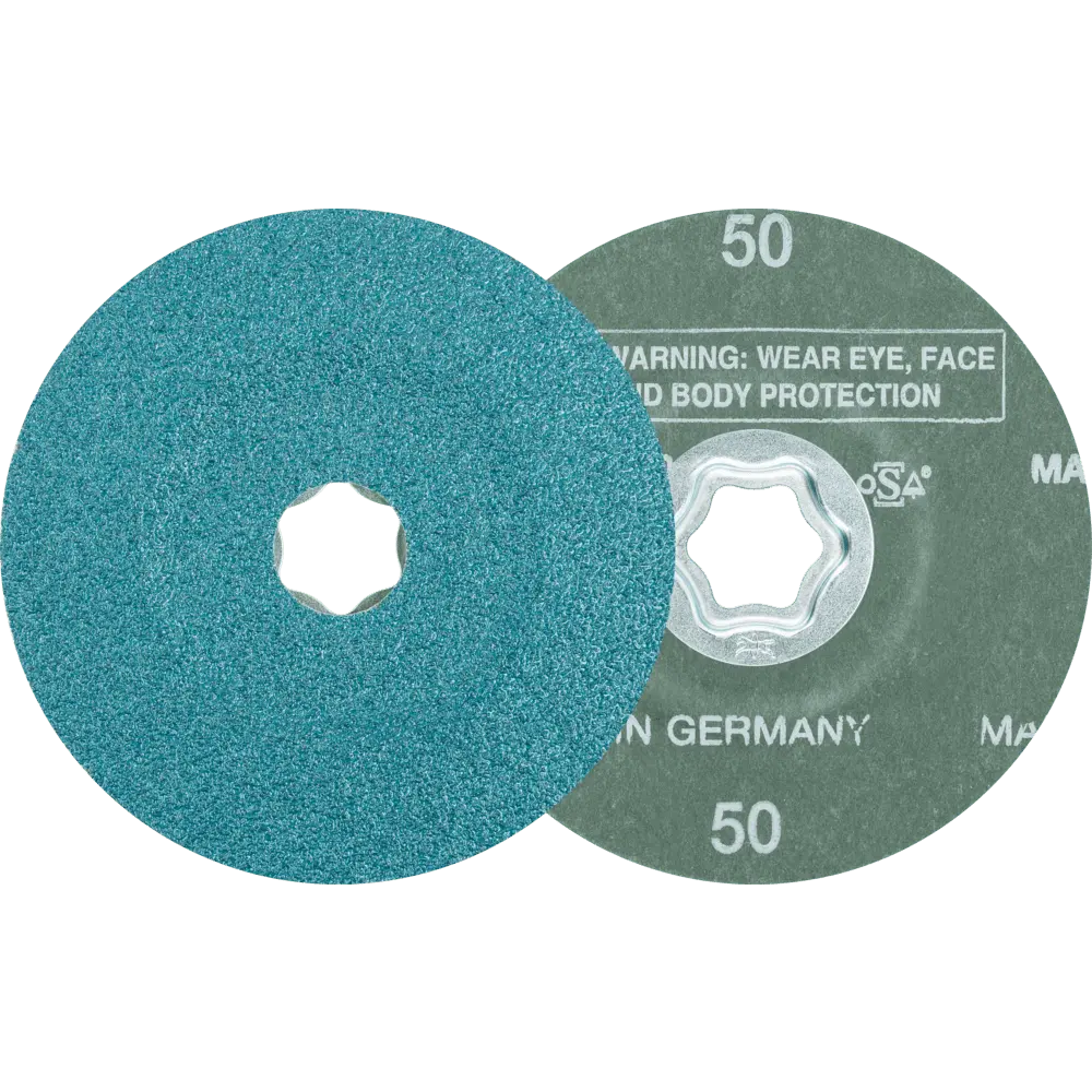 Produktfoto 1 von PFERD TOOLS COMBICLICK Zirkon Fiberscheibe Ø 115 mm Z50 für hohen Abtrag auf Stahl, 25 Stk.