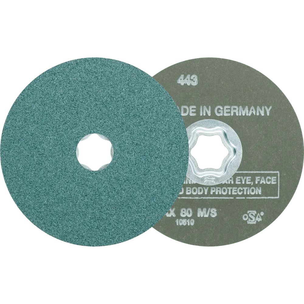 Produktfoto 1 von PFERD TOOLS COMBICLICK Zirkon Fiberscheibe Ø 115 mm Z60 für hohen Abtrag auf Stahl, 25 Stk.