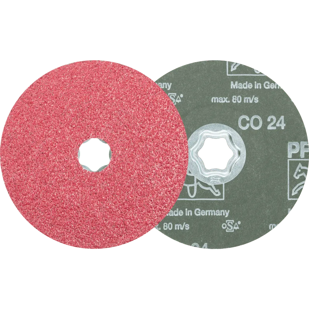Produktfoto 1 von PFERD TOOLS COMBICLICK Keramikkorn Fiberscheibe Ø 125 mm CO24 für hohen Abtrag auf Stahl, 25 Stk.