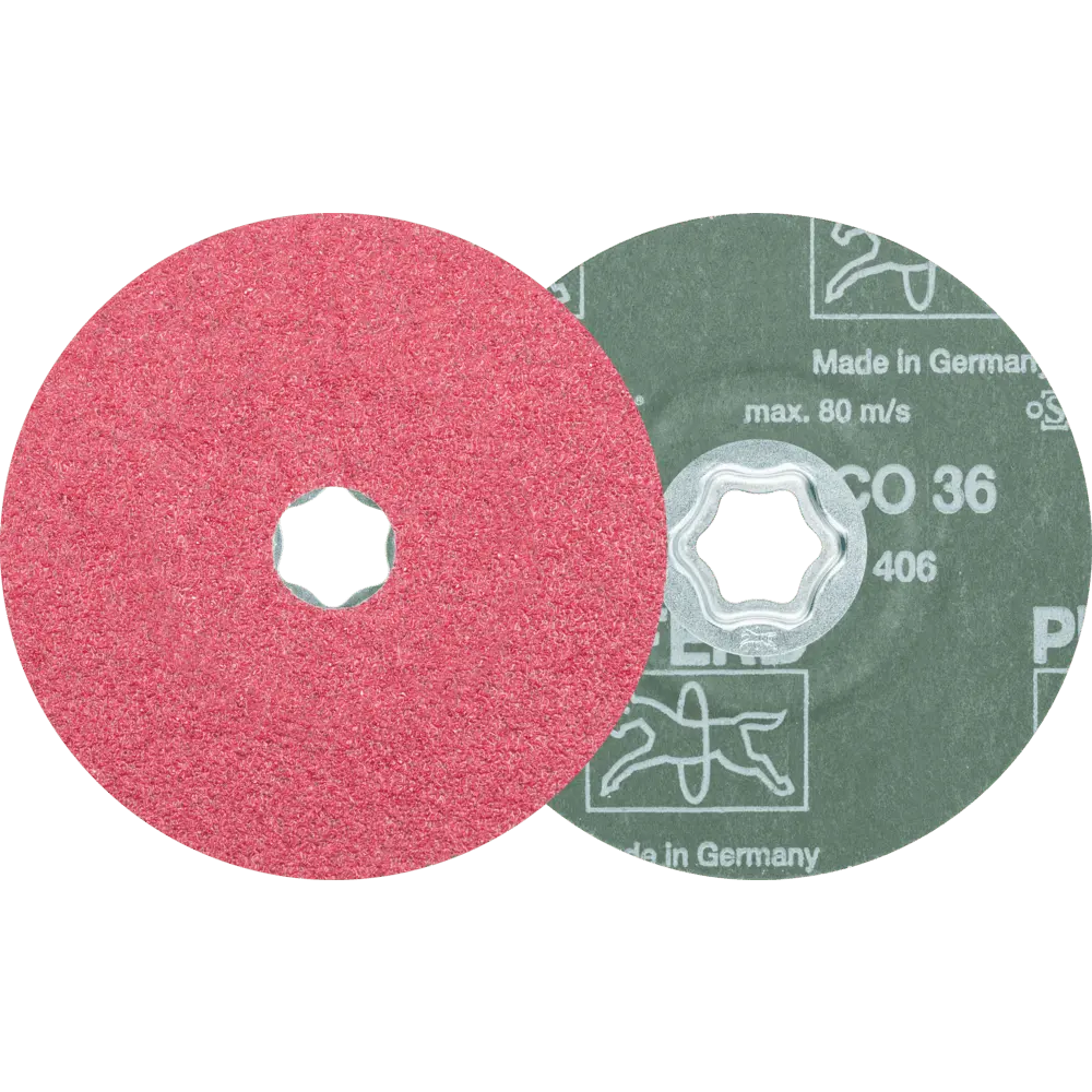 Produktfoto 1 von PFERD TOOLS COMBICLICK Keramikkorn Fiberscheibe Ø 125 mm CO36 für hohen Abtrag auf Stahl, 25 Stk.