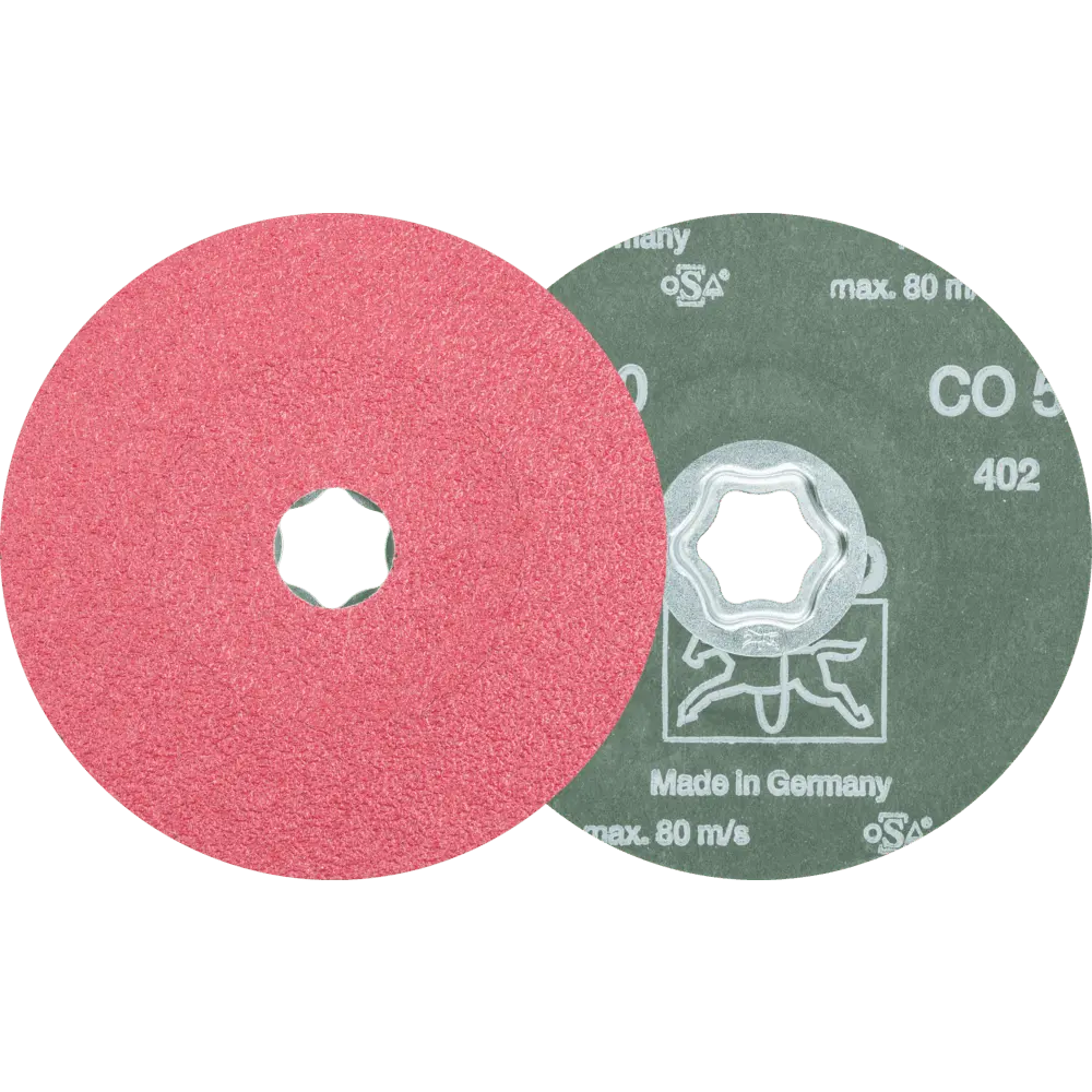 Produktfoto 1 von PFERD TOOLS COMBICLICK Keramikkorn Fiberscheibe Ø 125 mm CO50 für hohen Abtrag auf Stahl, 25 Stk.