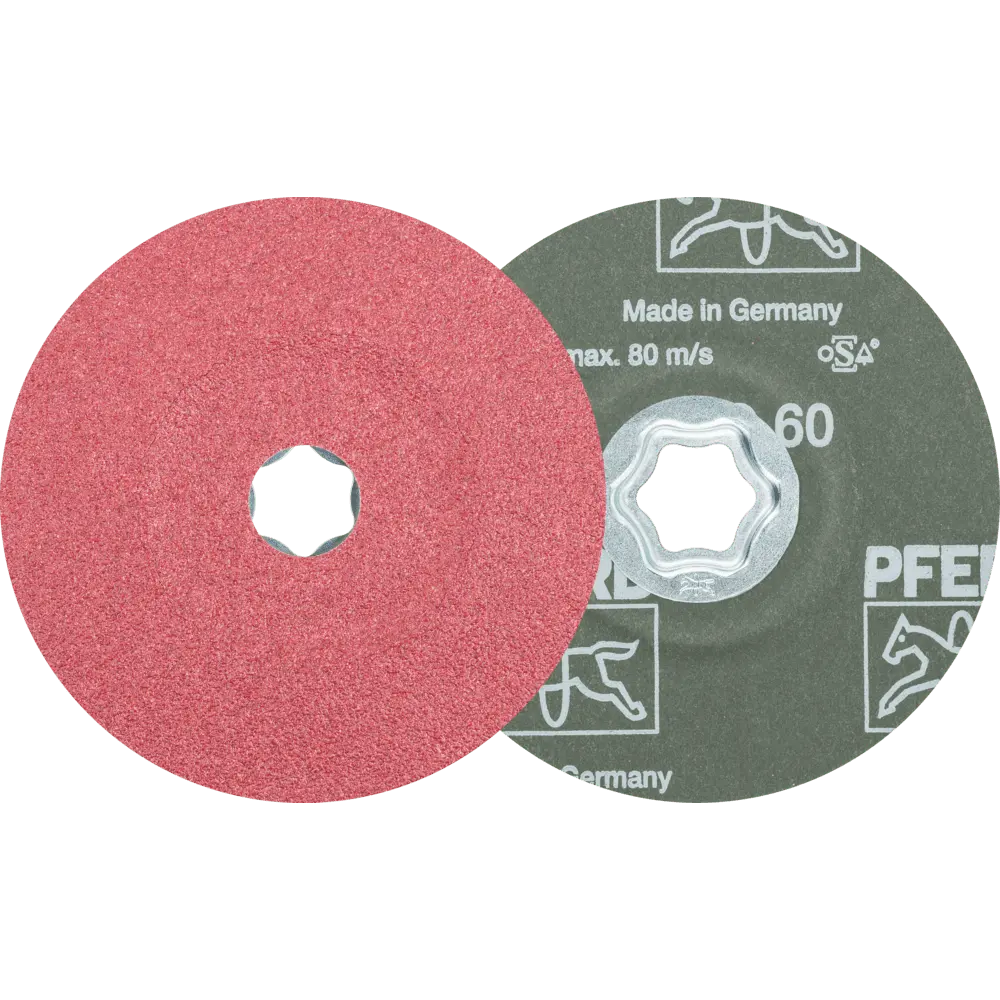 Produktfoto 1 von PFERD TOOLS COMBICLICK Keramikkorn Fiberscheibe Ø 125 mm CO60 für hohen Abtrag auf Stahl, 25 Stk.