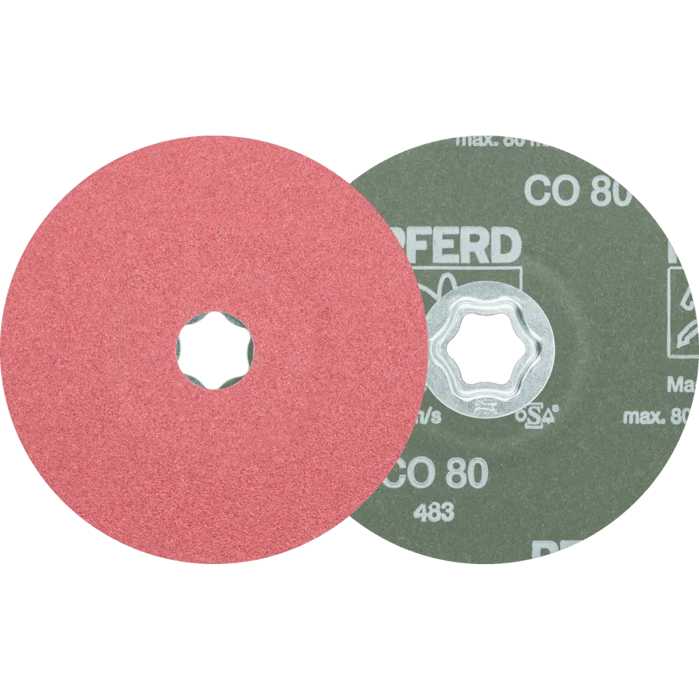 Produktfoto 1 von PFERD TOOLS COMBICLICK Keramikkorn Fiberscheibe Ø 125 mm CO80 für hohen Abtrag auf Stahl, 25 Stk.