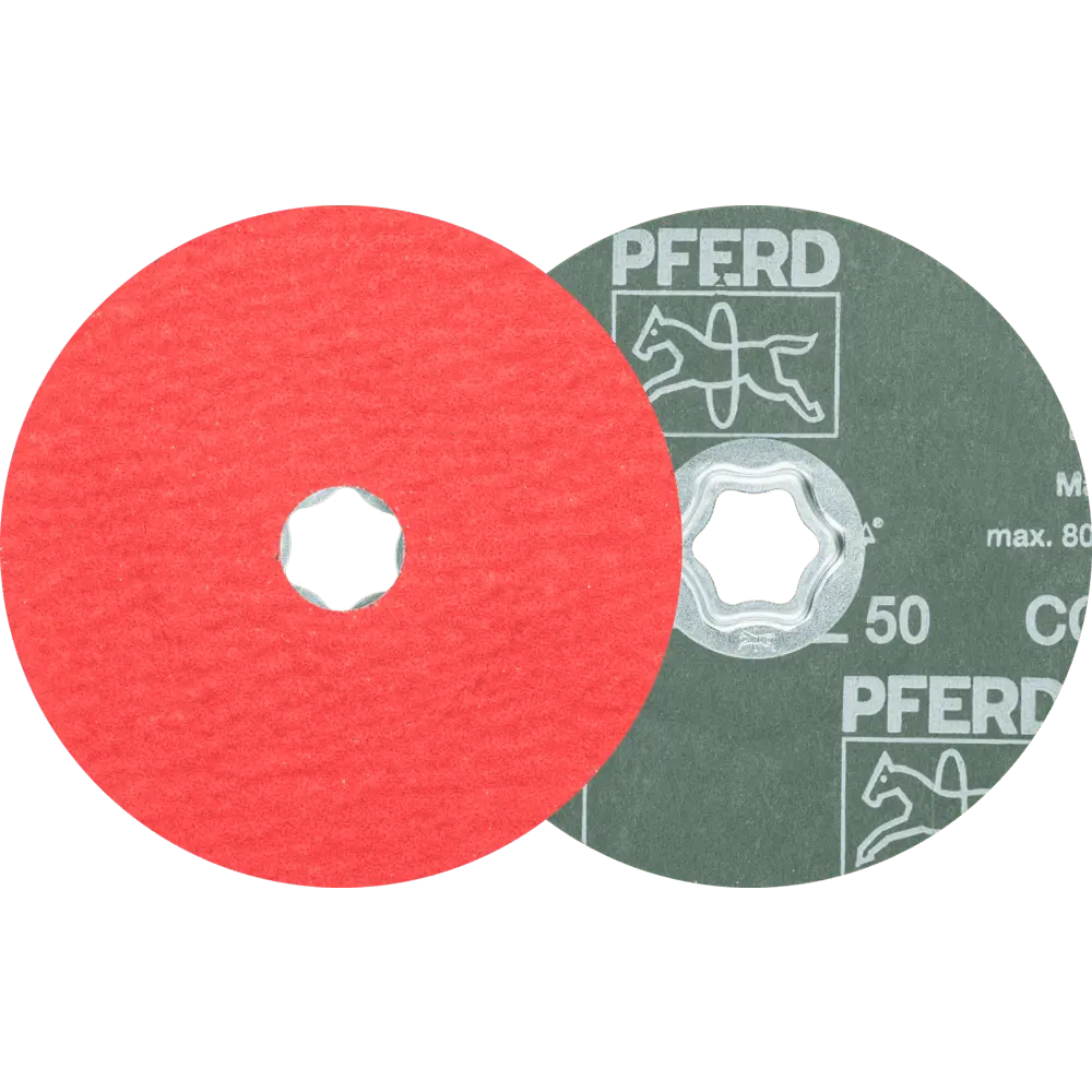 Produktfoto 1 von PFERD TOOLS COMBICLICK Keramikkorn Fiberscheibe Ø 125 mm CO-COOL50 für Edelstahl, 25 Stk.