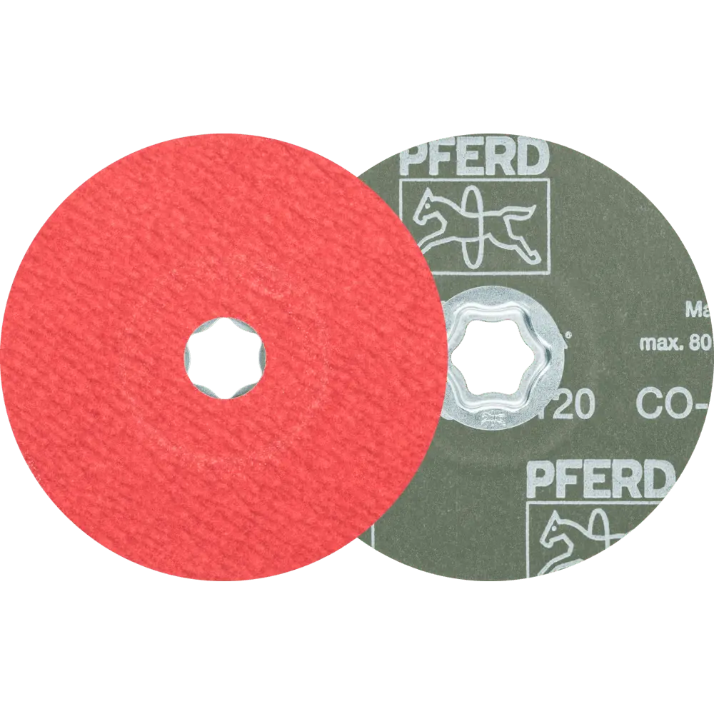 Produktfoto 1 von PFERD TOOLS COMBICLICK Keramikkorn Fiberscheibe Ø 125 mm CO-COOL120 für Edelstahl (5), 5 Stk.
