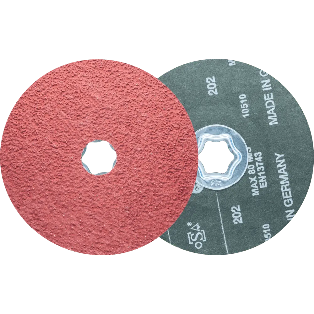Produktfoto 1 von PFERD TOOLS COMBICLICK Keramikkorn Fiberscheibe Ø 125 mm CO-COOL24 für kühlsten Schliff auf Edelstahl, 25 Stk.