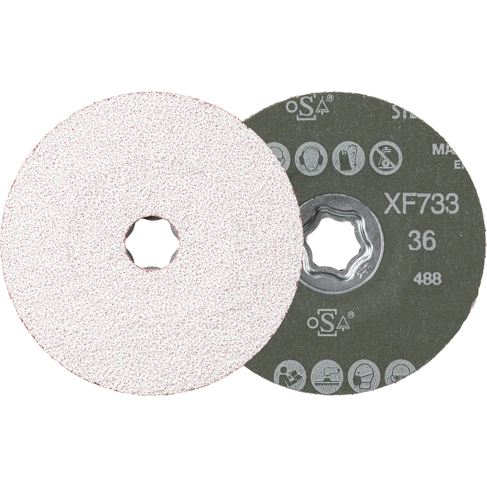 Produktfoto 1 von PFERD TOOLS COMBICLICK Keramikkorn Fiberscheibe Ø 125 mm CO-ALU36 für weiche NE Metalle, 25 Stk.