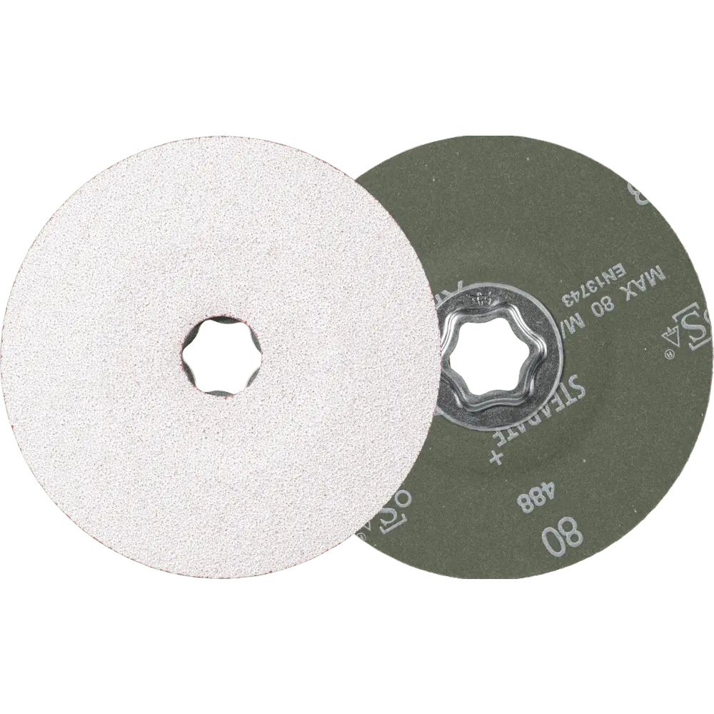 Produktfoto 1 von PFERD TOOLS COMBICLICK Keramikkorn Fiberscheibe Ø 125 mm CO-ALU80 für weiche NE Metalle, 25 Stk.