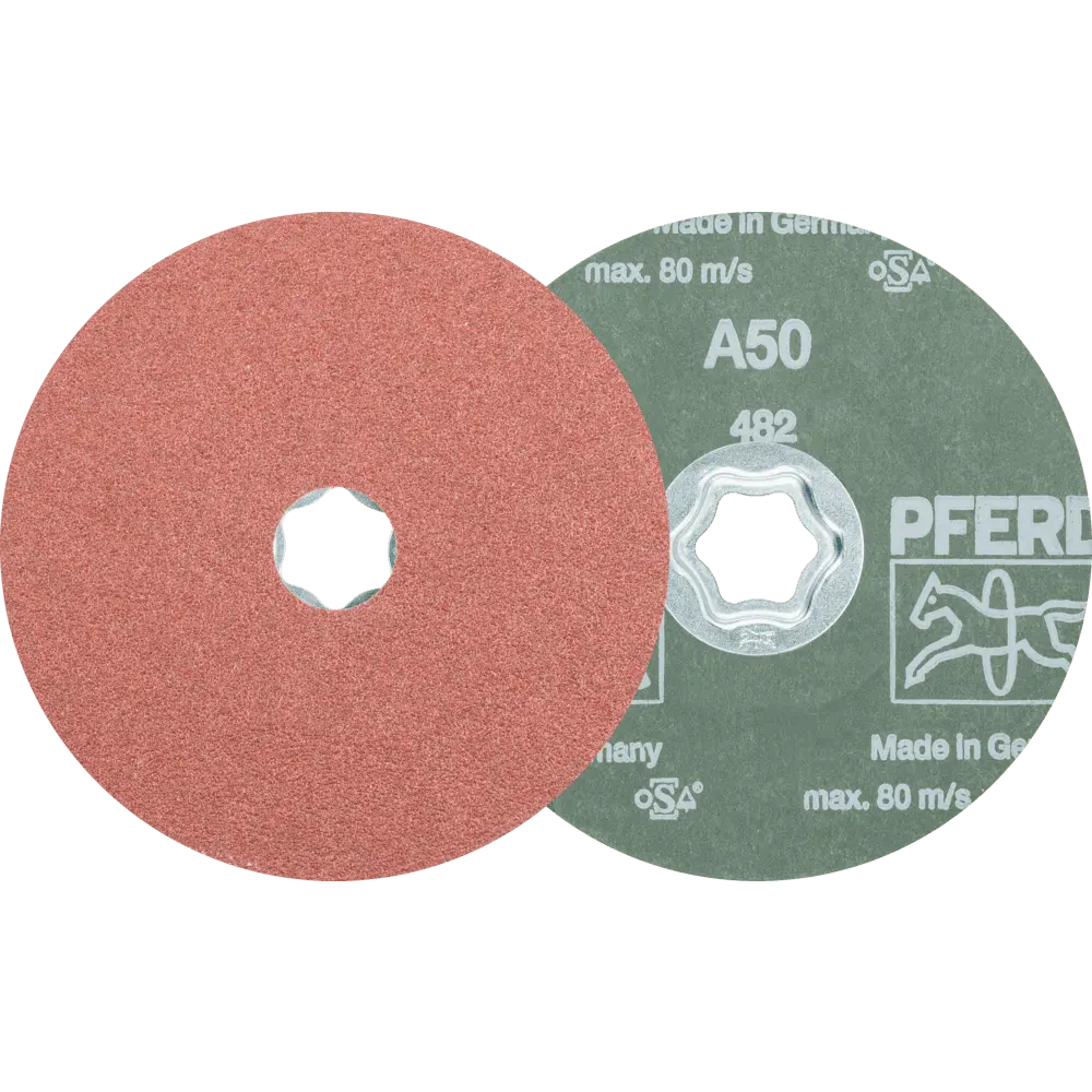 Produktfoto 1 von PFERD TOOLS COMBICLICK Korund Fiberscheibe Ø 125 mm A50 für universelle Anwendungen, 25 Stk.
