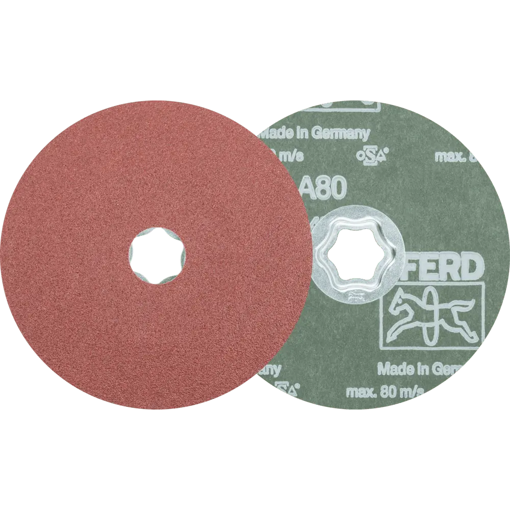 Produktfoto 1 von PFERD TOOLS COMBICLICK Korund Fiberscheibe Ø 125 mm A80 für universelle Anwendungen (10), 10 Stk.