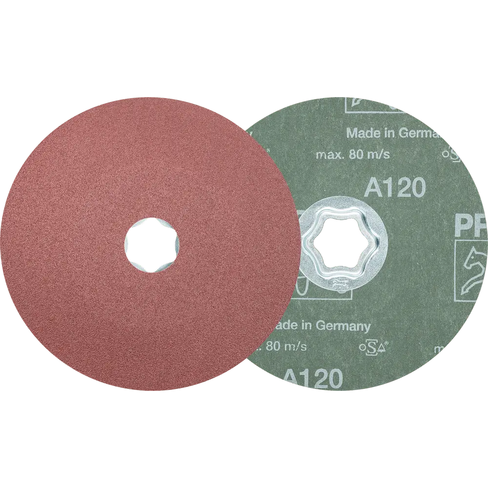 Produktfoto 1 von PFERD TOOLS COMBICLICK Korund Fiberscheibe Ø 125 mm A120 für universelle Anwendungen (10), 10 Stk.