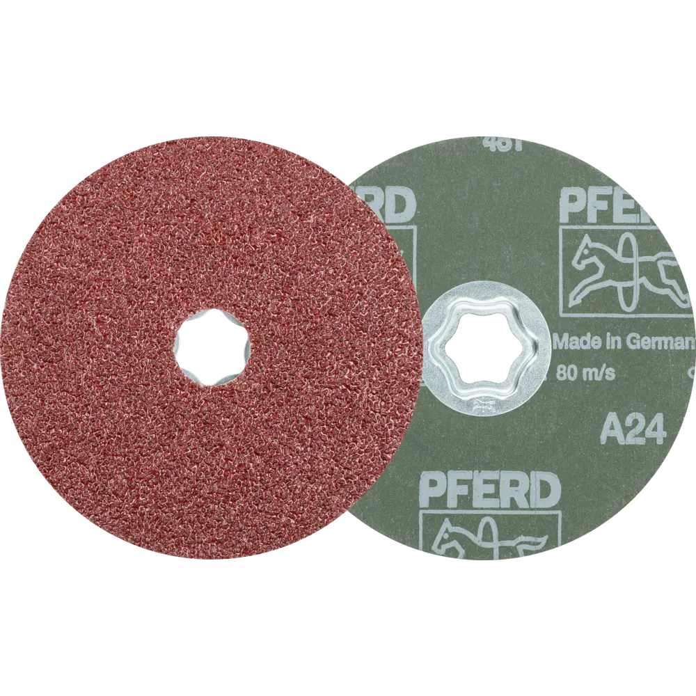 Produktfoto 1 von PFERD TOOLS COMBICLICK Korund Fiberscheibe Ø 125 mm A24 für universelle Anwendungen, 25 Stk.