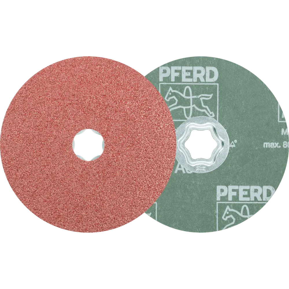 Produktfoto 1 von PFERD TOOLS COMBICLICK Korund Fiberscheibe Ø 125 mm A36 für universelle Anwendungen (10), 10 Stk.