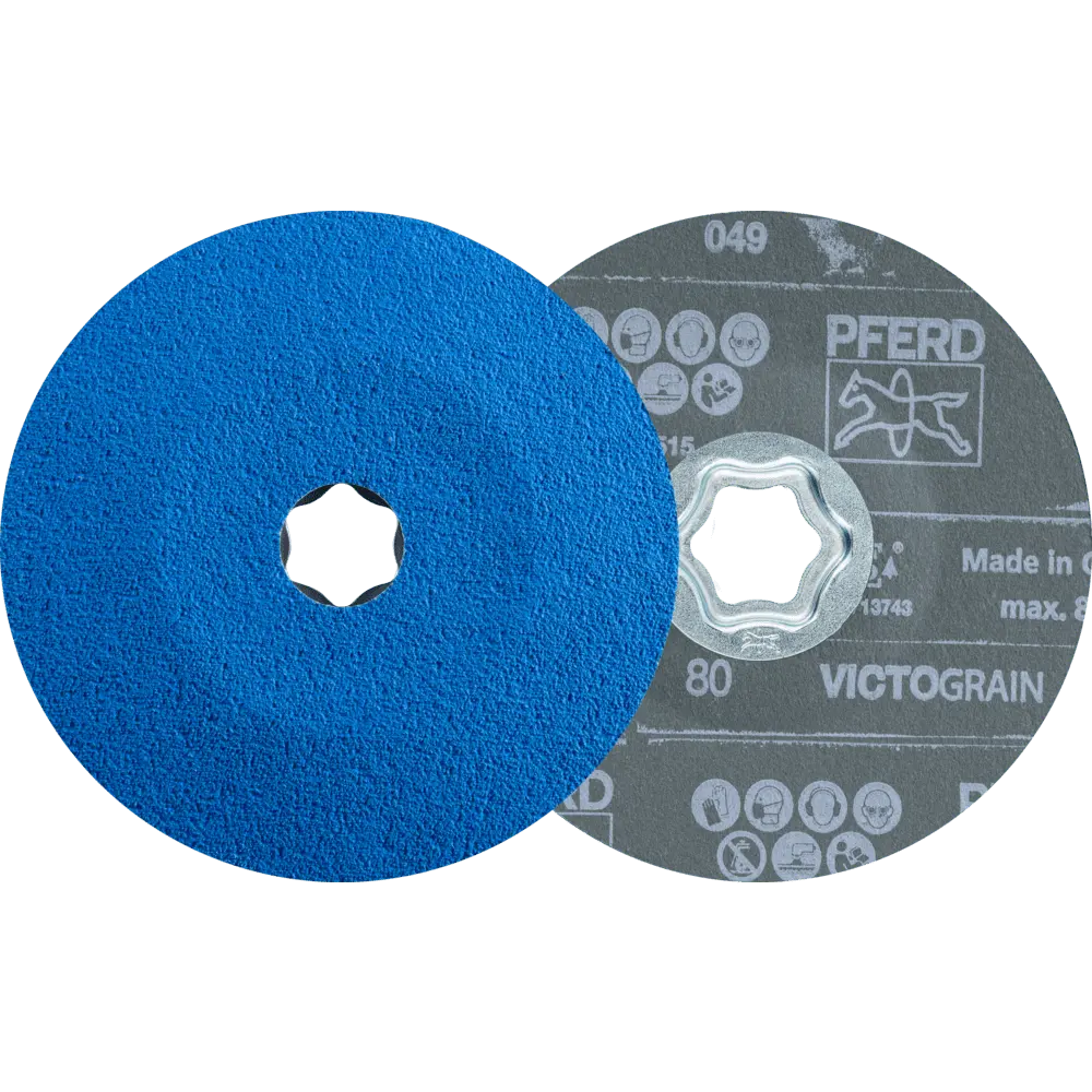 Produktfoto 1 von PFERD TOOLS COMBICLICK Fiberscheibe Ø 125 mm VICTOGRAIN-COOL80 für Stahl und Edelstahl, 25 Stk.