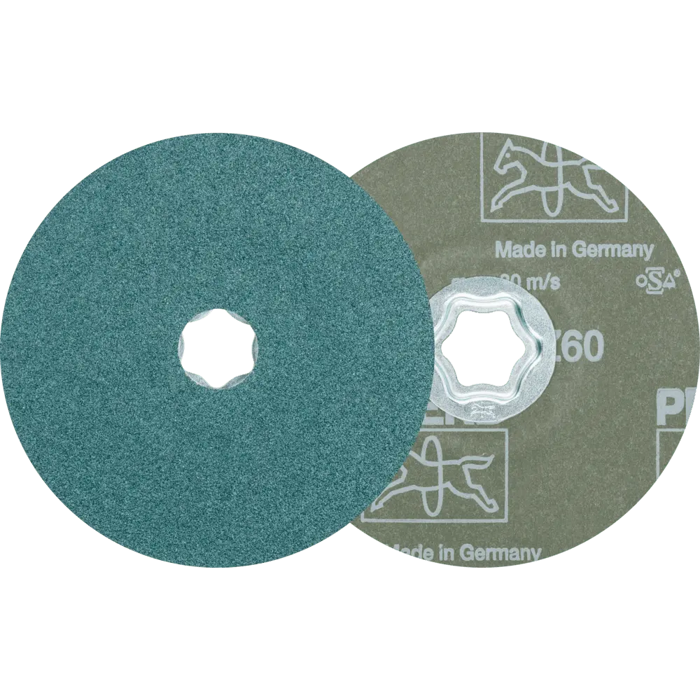 Produktfoto 1 von PFERD TOOLS COMBICLICK Zirkon Fiberscheibe Ø 125 mm Z60 für hohen Abtrag auf Stahl, 25 Stk.
